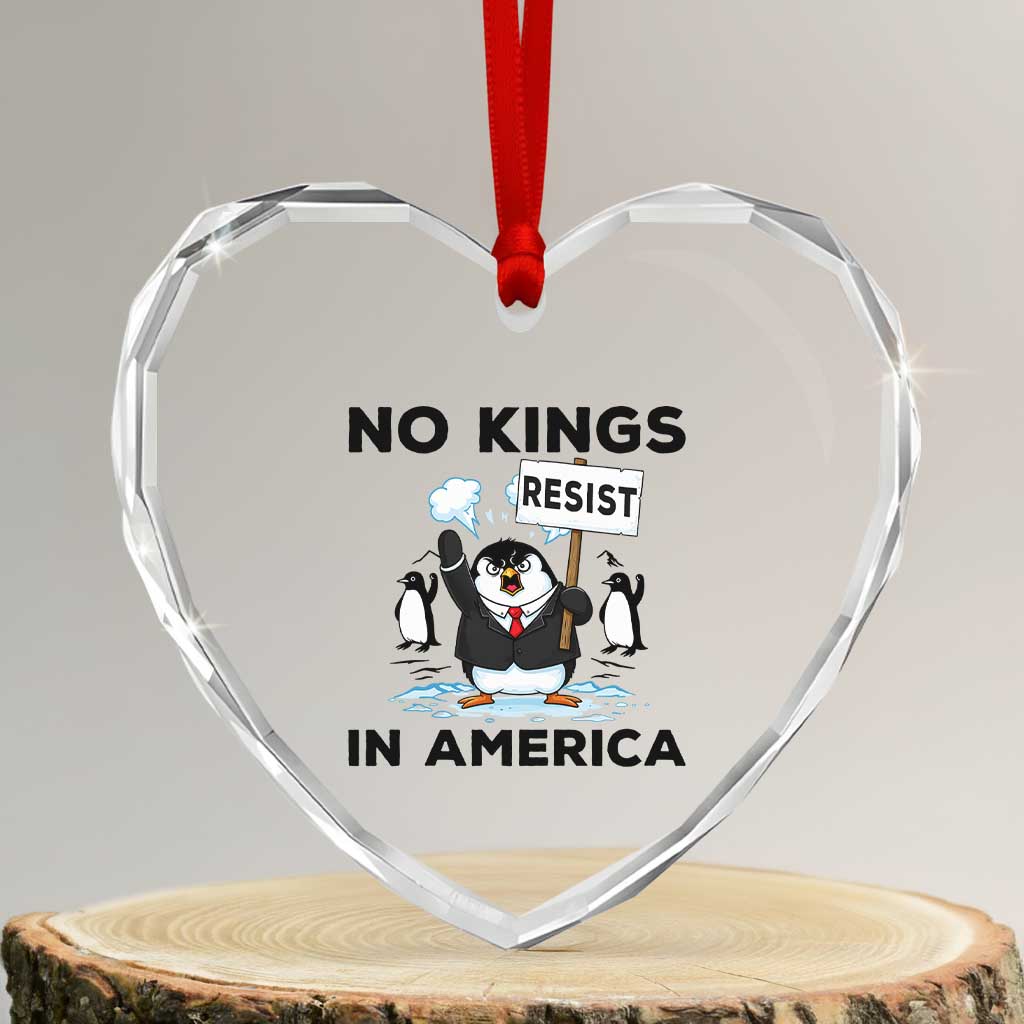 Funny Penguin Protest Heart Crystal Glass Ornament No Kings In America