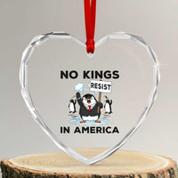 Funny Penguin Protest Heart Crystal Glass Ornament No Kings In America