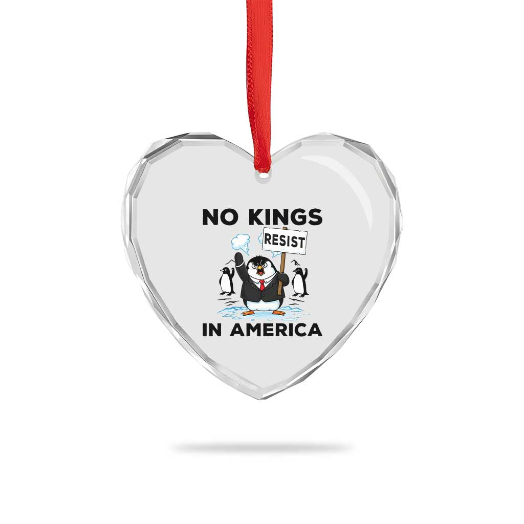 Funny Penguin Protest Heart Crystal Glass Ornament No Kings In America