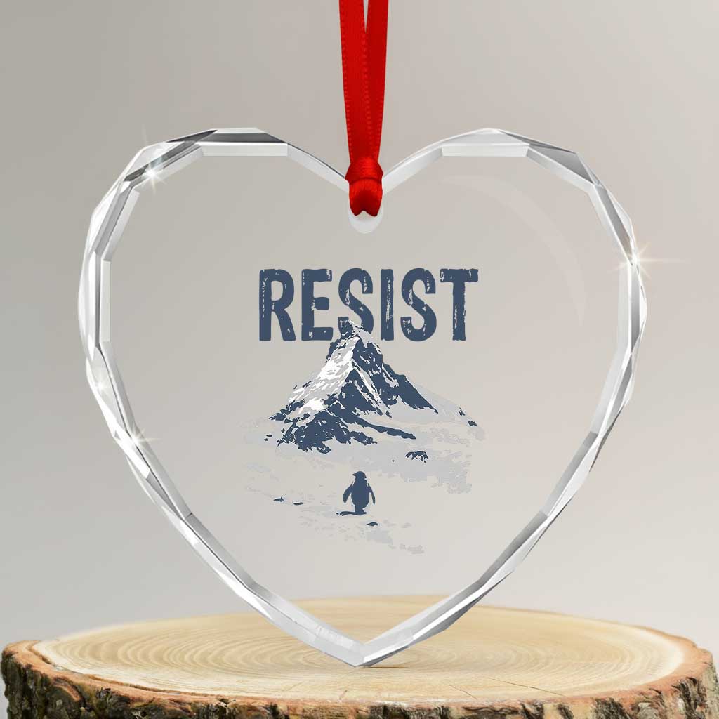 Funny Penguin Protest Heart Crystal Glass Ornament Resist Penguin Mountain Hiking Meme