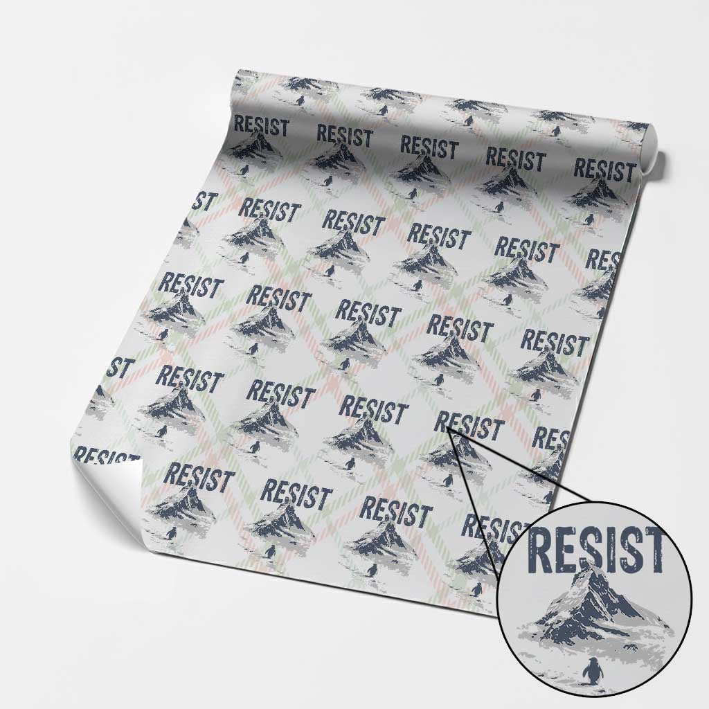 Funny Penguin Protest Wrapping Paper Roll Resist Penguin Mountain Hiking Meme