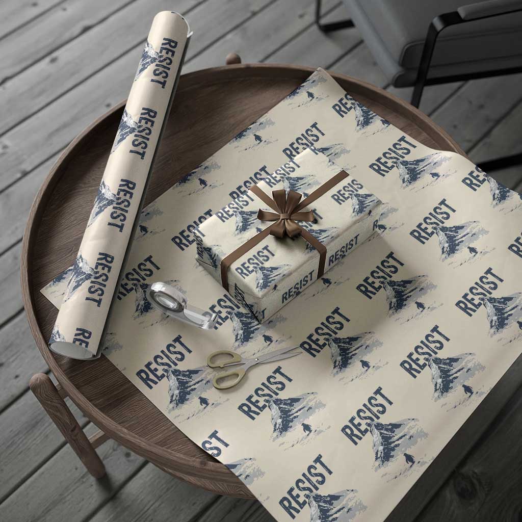 Funny Penguin Protest Wrapping Paper Roll Resist Penguin Mountain Hiking Meme