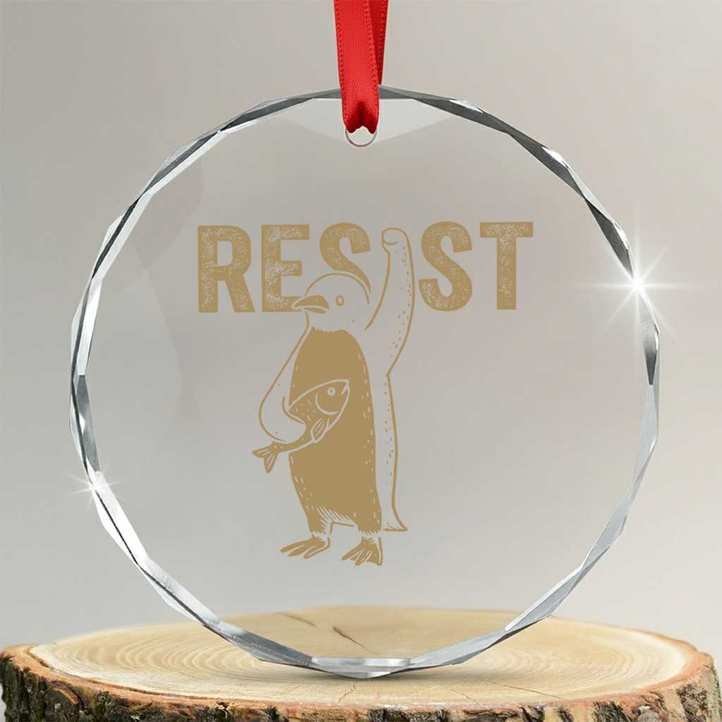 Funny Penguin Resist Crystal Glass Ornament Against Tariffs Activism Vintage - Wonder Print Shop