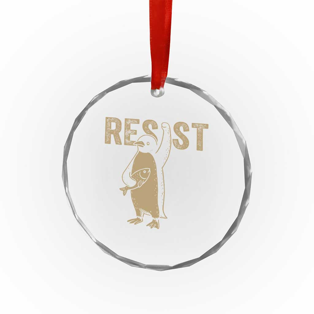 Funny Penguin Resist Crystal Glass Ornament Against Tariffs Activism Vintage - Wonder Print Shop