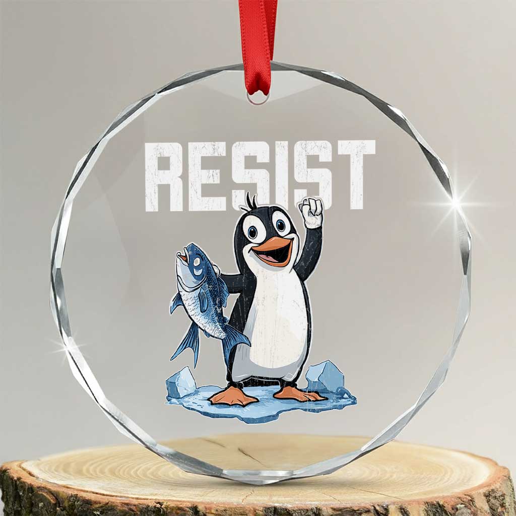 Funny Penguin Resist Crystal Glass Ornament Against Tariffs Protest - Wonder Print Shop