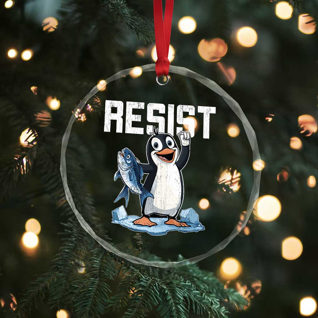 Funny Penguin Resist Crystal Glass Ornament Against Tariffs Protest - Wonder Print Shop