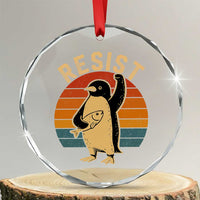 Funny Penguin Resist Crystal Glass Ornament Against Tariffs Retro Vintage - Wonder Print Shop