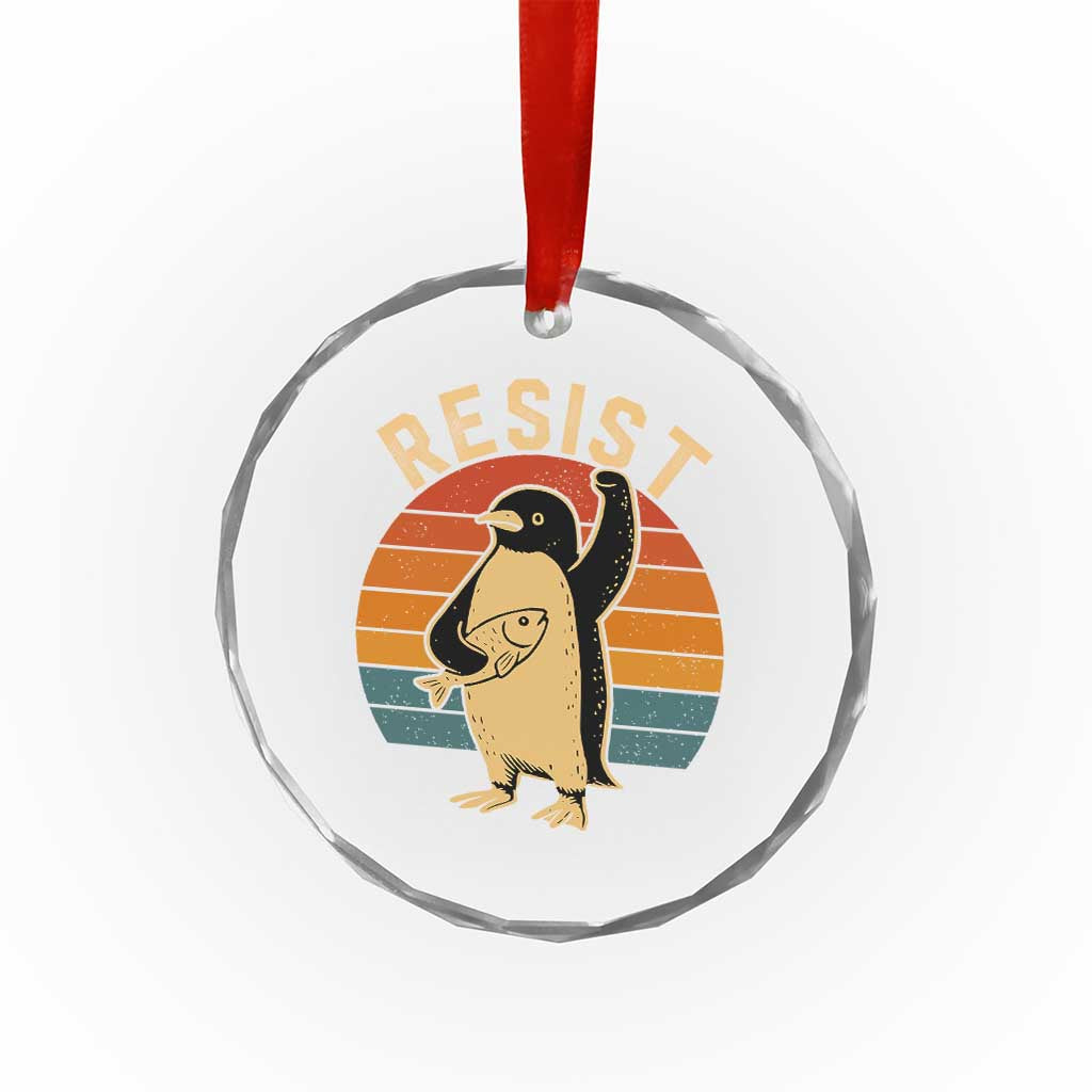Funny Penguin Resist Crystal Glass Ornament Against Tariffs Retro Vintage - Wonder Print Shop