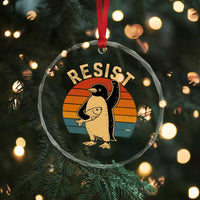 Funny Penguin Resist Crystal Glass Ornament Against Tariffs Retro Vintage - Wonder Print Shop