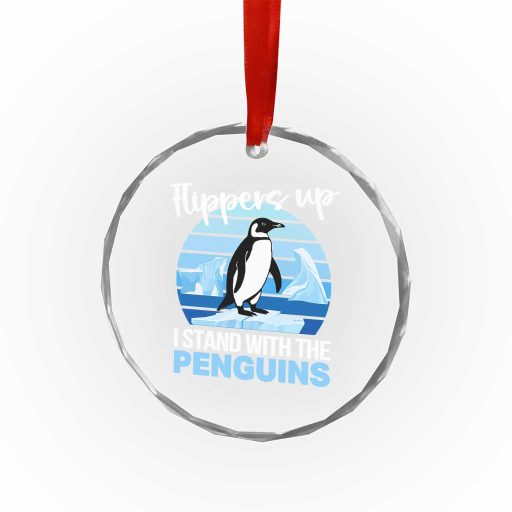 Funny Penguin Resist Crystal Glass Ornament Flippers Up I Stand With The Penguins - Wonder Print Shop