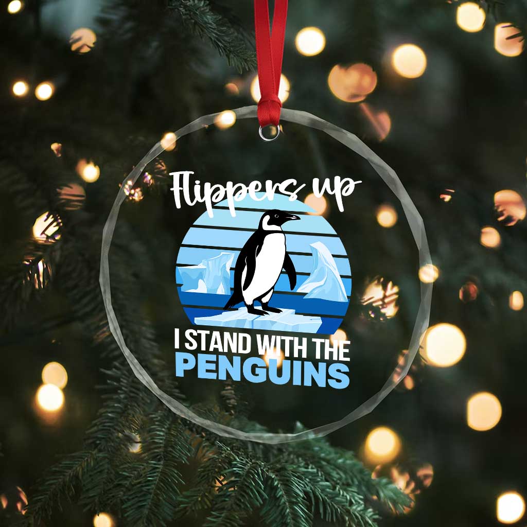 Funny Penguin Resist Crystal Glass Ornament Flippers Up I Stand With The Penguins - Wonder Print Shop