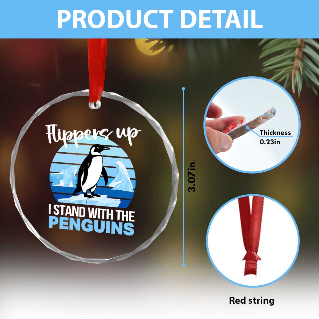 Funny Penguin Resist Crystal Glass Ornament Flippers Up I Stand With The Penguins - Wonder Print Shop