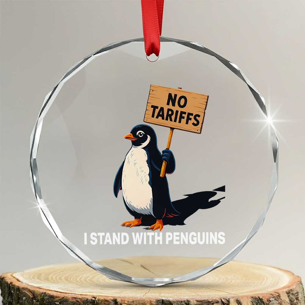 Funny Penguin Resist Crystal Glass Ornament No Tariffs I Stand With Penguins - Wonder Print Shop