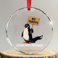 Funny Penguin Resist Crystal Glass Ornament No Tariffs I Stand With Penguins - Wonder Print Shop