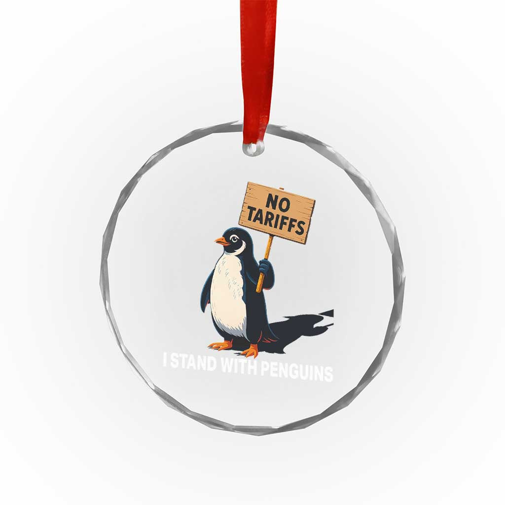 Funny Penguin Resist Crystal Glass Ornament No Tariffs I Stand With Penguins - Wonder Print Shop