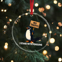 Funny Penguin Resist Crystal Glass Ornament No Tariffs I Stand With Penguins - Wonder Print Shop