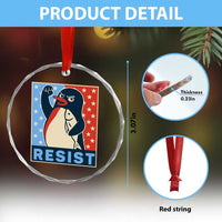 Funny Penguin Resist Graphic Crystal Glass Ornament Resist Protest Against Tariffs - Wonder Print Shop