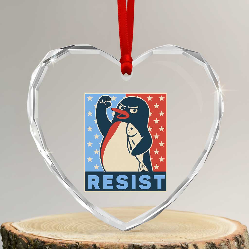 Funny Penguin Resist Graphic Heart Crystal Glass Ornament Resist Protest Against Tariffs - Wonder Print Shop
