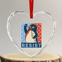 Funny Penguin Resist Graphic Heart Crystal Glass Ornament Resist Protest Against Tariffs - Wonder Print Shop
