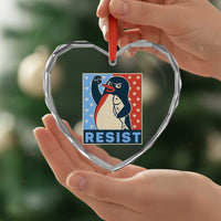 Funny Penguin Resist Graphic Heart Crystal Glass Ornament Resist Protest Against Tariffs - Wonder Print Shop