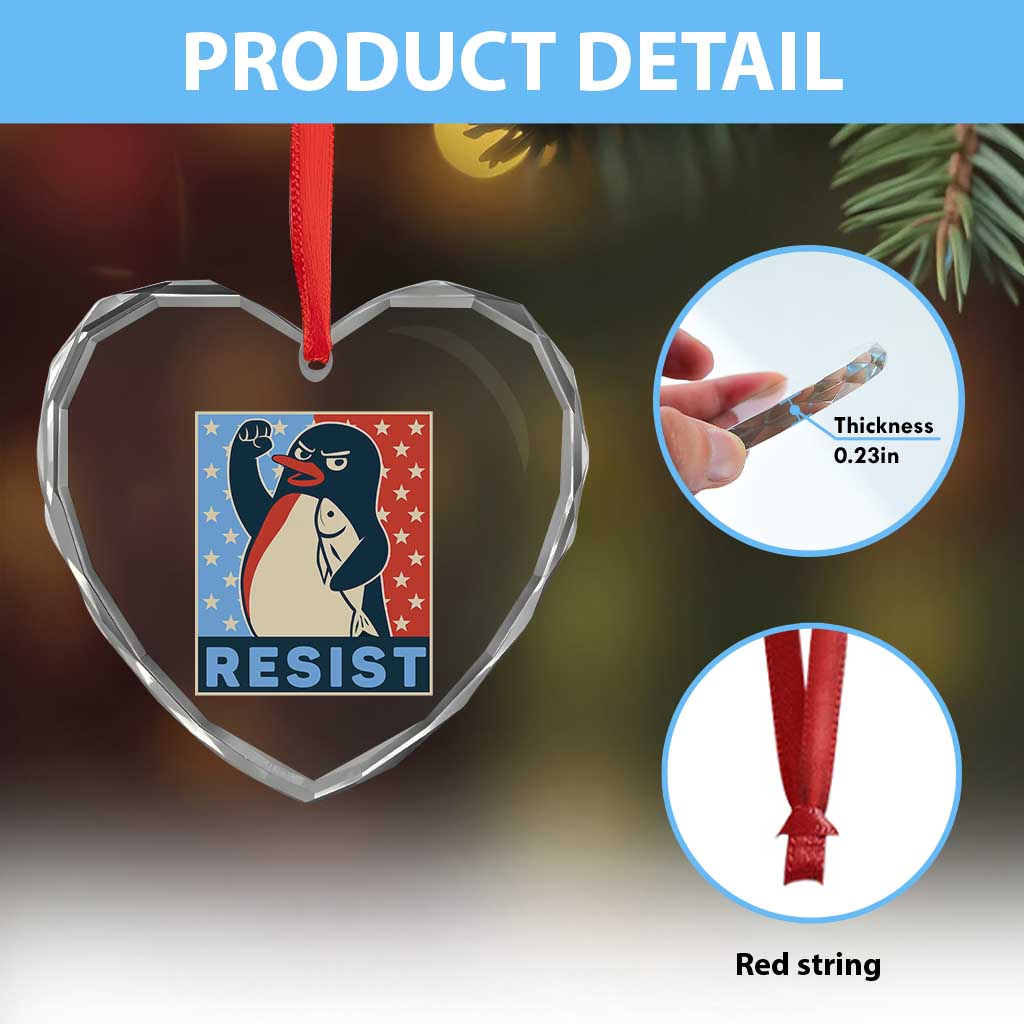 Funny Penguin Resist Graphic Heart Crystal Glass Ornament Resist Protest Against Tariffs - Wonder Print Shop