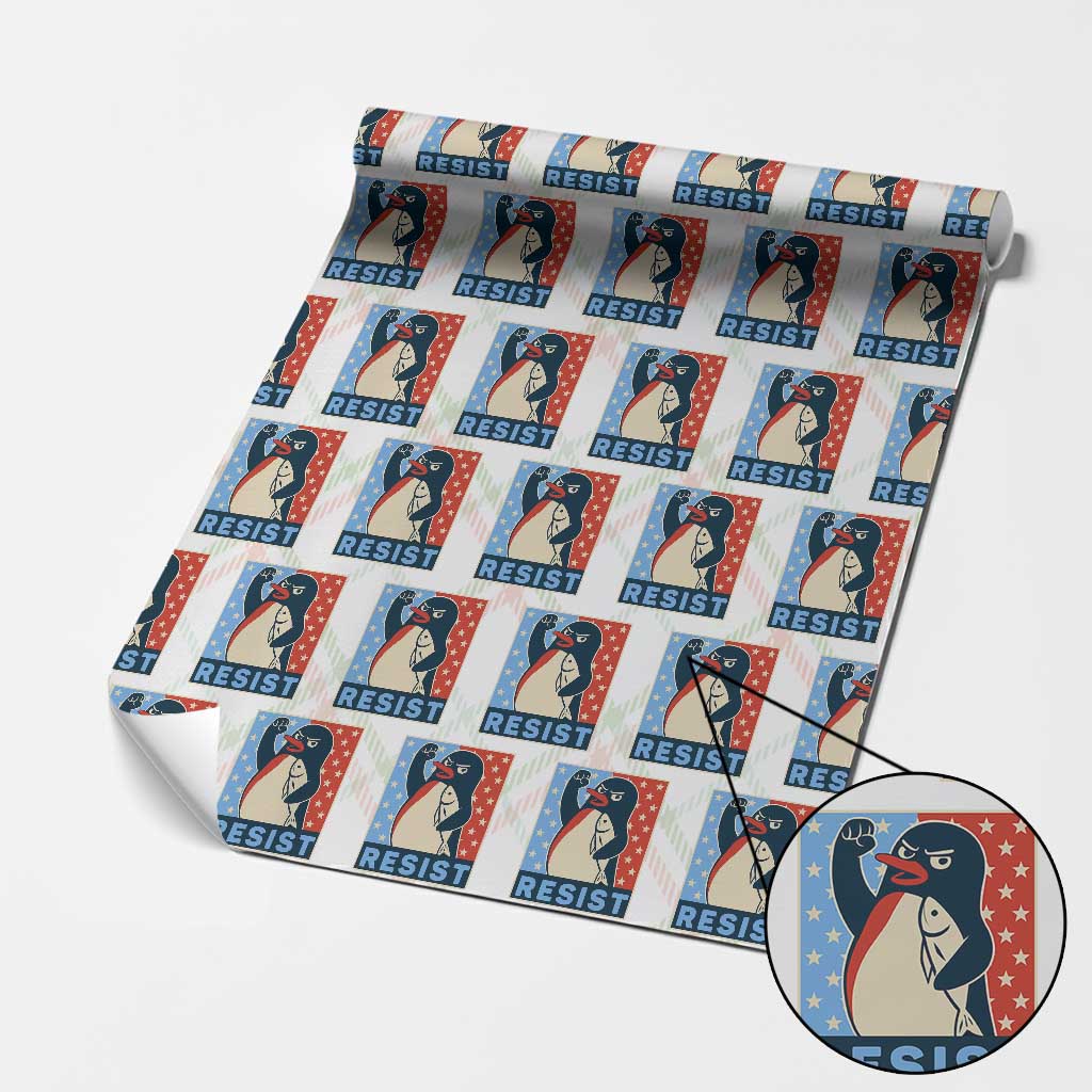 Funny Penguin Resist Graphic Wrapping Paper Roll Resist Protest Against Tariffs - Wonder Print Shop
