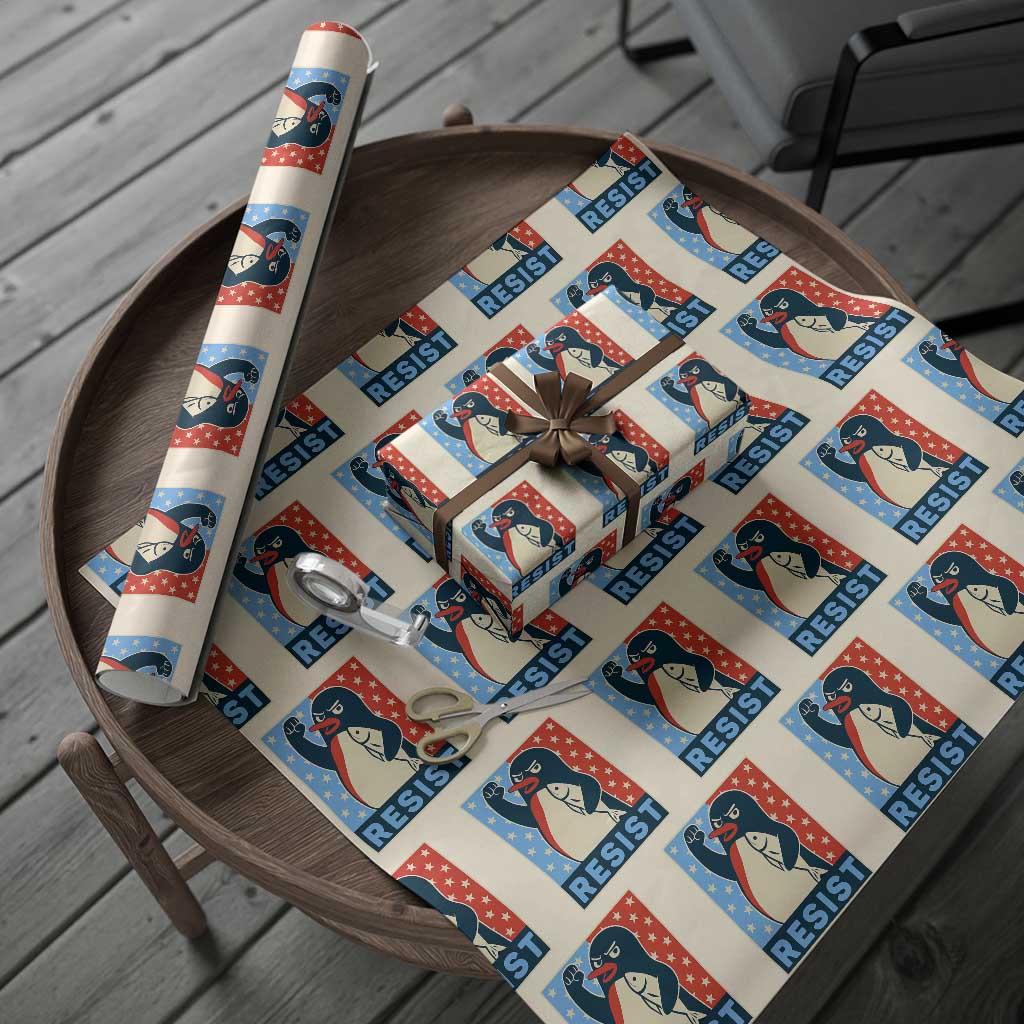 Funny Penguin Resist Graphic Wrapping Paper Roll Resist Protest Against Tariffs - Wonder Print Shop