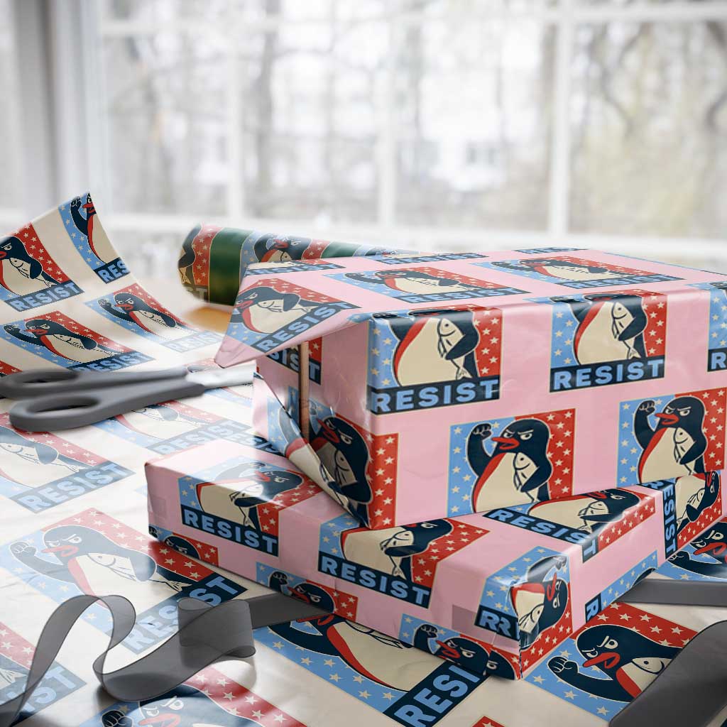 Funny Penguin Resist Graphic Wrapping Paper Roll Resist Protest Against Tariffs - Wonder Print Shop