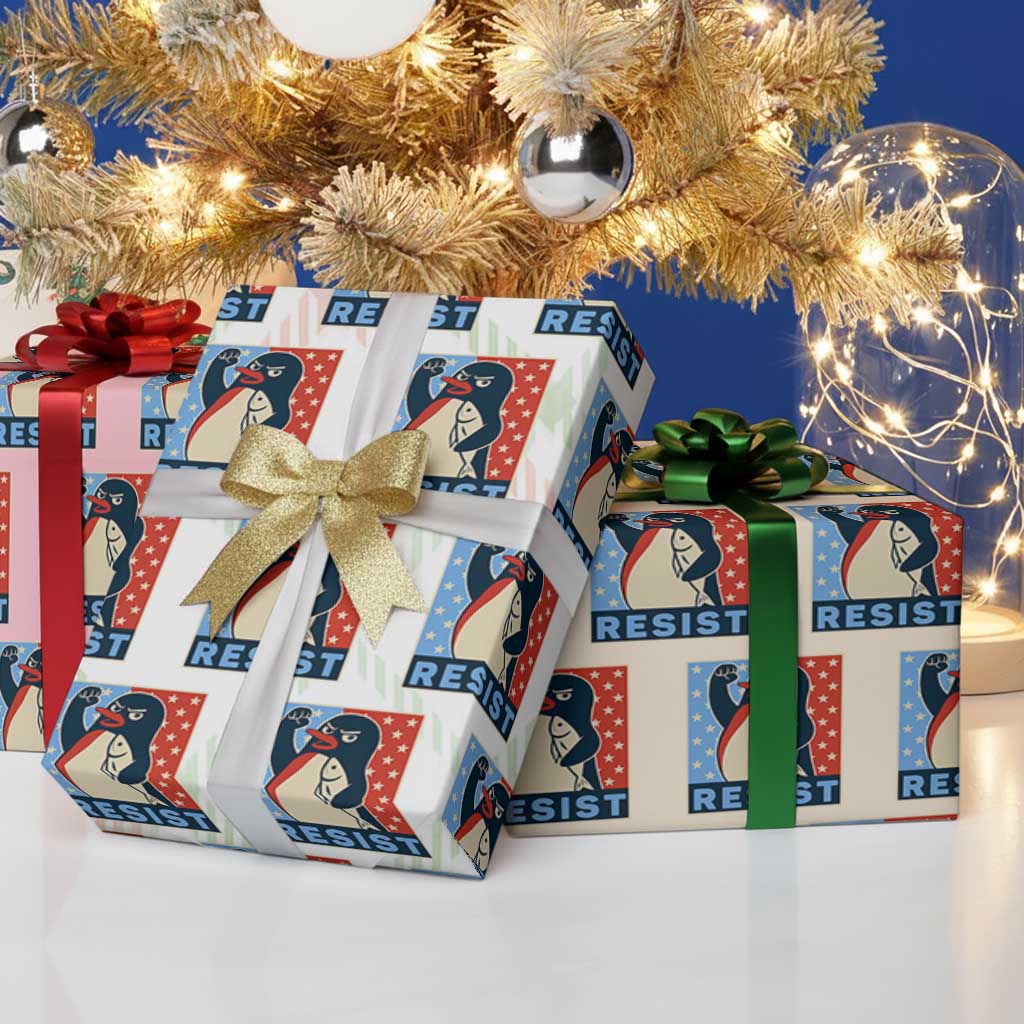 Funny Penguin Resist Graphic Wrapping Paper Roll Resist Protest Against Tariffs - Wonder Print Shop