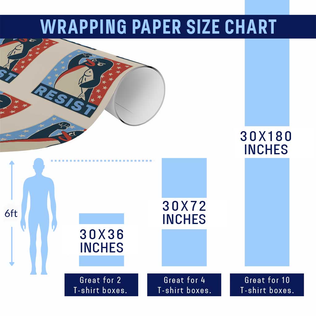 Funny Penguin Resist Graphic Wrapping Paper Roll Resist Protest Against Tariffs - Wonder Print Shop
