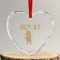 Funny Penguin Resist Heart Crystal Glass Ornament Against Tariffs Activism Vintage - Wonder Print Shop