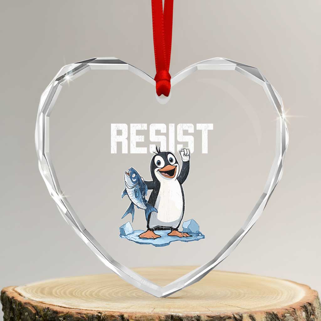 Funny Penguin Resist Heart Crystal Glass Ornament Against Tariffs Protest - Wonder Print Shop