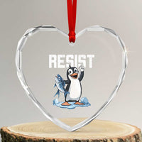 Funny Penguin Resist Heart Crystal Glass Ornament Against Tariffs Protest - Wonder Print Shop