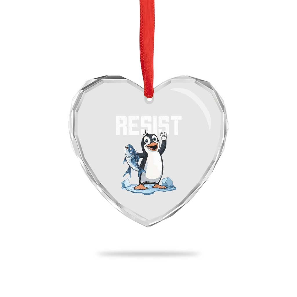 Funny Penguin Resist Heart Crystal Glass Ornament Against Tariffs Protest - Wonder Print Shop