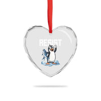 Funny Penguin Resist Heart Crystal Glass Ornament Against Tariffs Protest - Wonder Print Shop