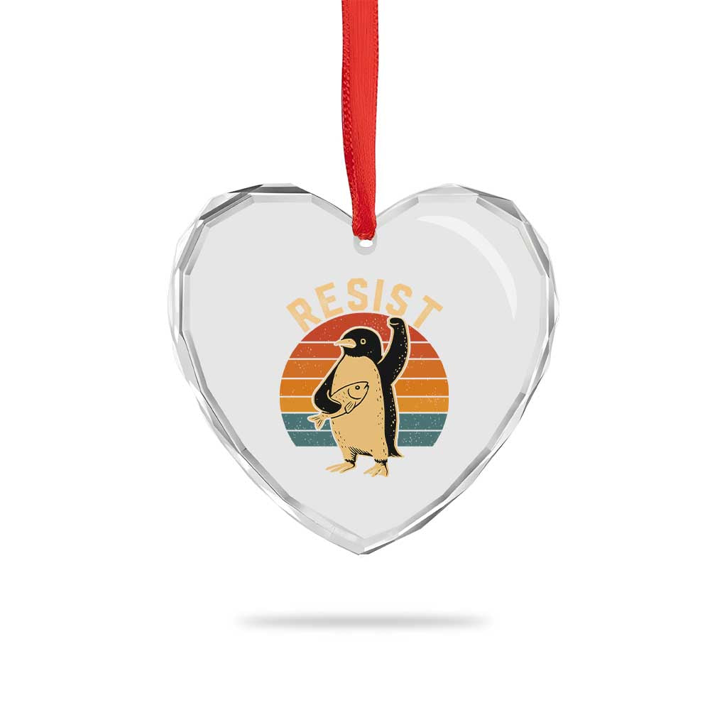 Funny Penguin Resist Heart Crystal Glass Ornament Against Tariffs Retro Vintage - Wonder Print Shop