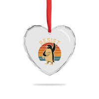 Funny Penguin Resist Heart Crystal Glass Ornament Against Tariffs Retro Vintage - Wonder Print Shop