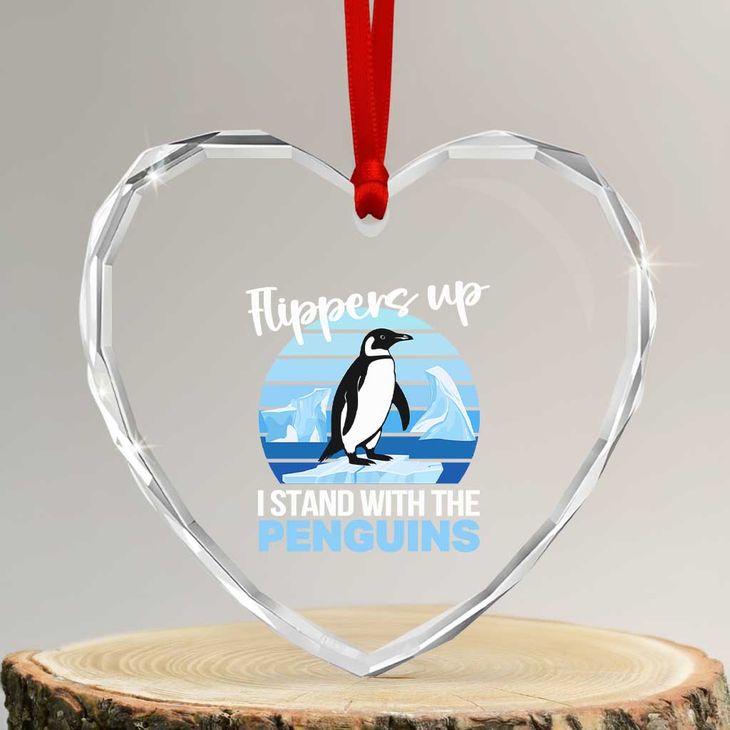 Funny Penguin Resist Heart Crystal Glass Ornament Flippers Up I Stand With The Penguins - Wonder Print Shop
