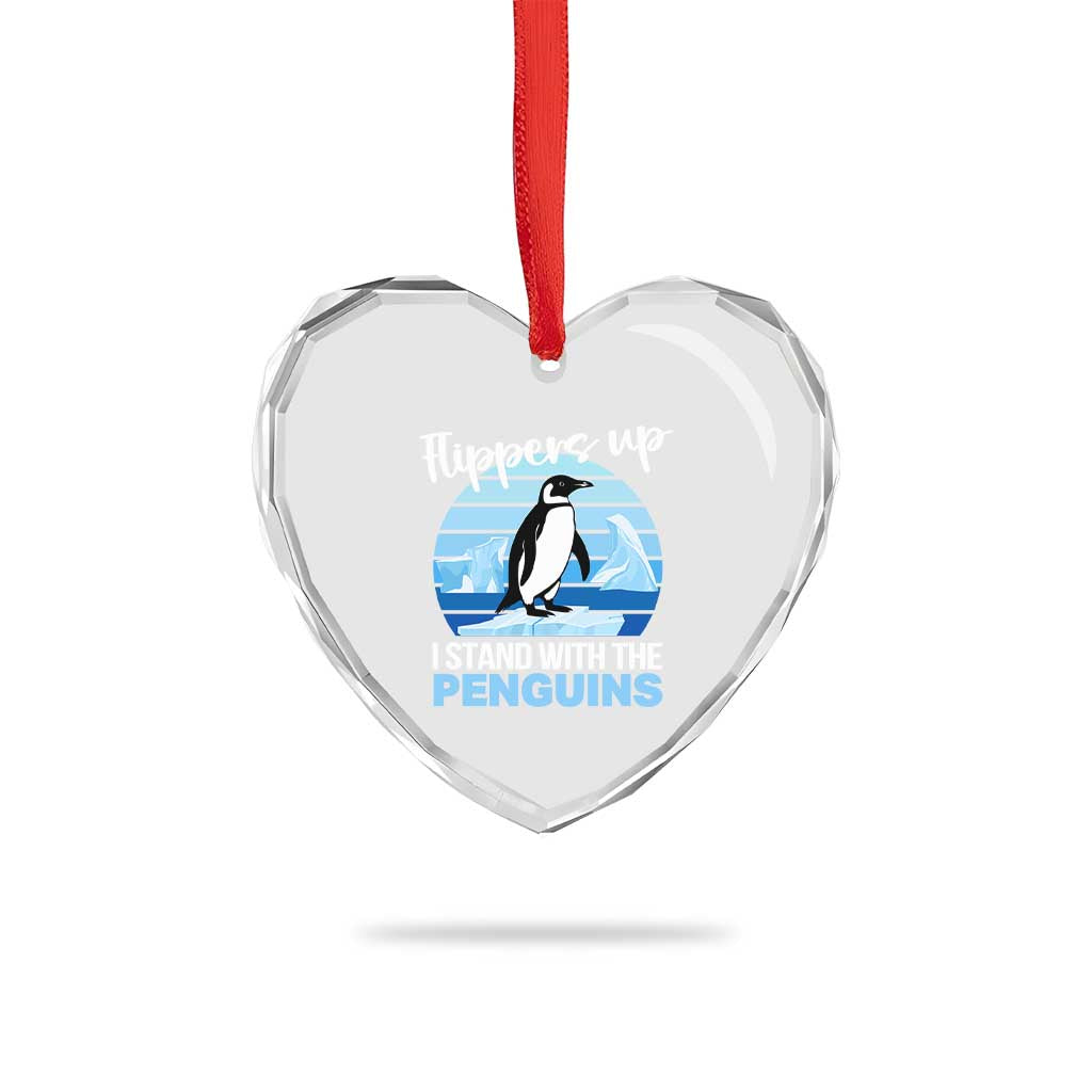 Funny Penguin Resist Heart Crystal Glass Ornament Flippers Up I Stand With The Penguins - Wonder Print Shop