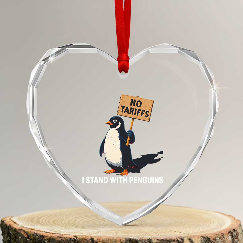 Funny Penguin Resist Heart Crystal Glass Ornament No Tariffs I Stand With Penguins - Wonder Print Shop