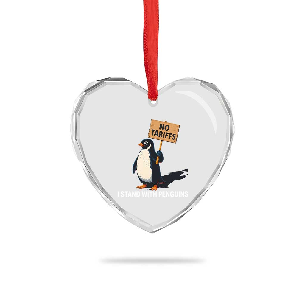 Funny Penguin Resist Heart Crystal Glass Ornament No Tariffs I Stand With Penguins - Wonder Print Shop