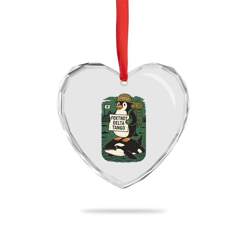 Funny Penguin Resist Heart Crystal Glass Ornament No Tarriffs Activism Graphic - Wonder Print Shop
