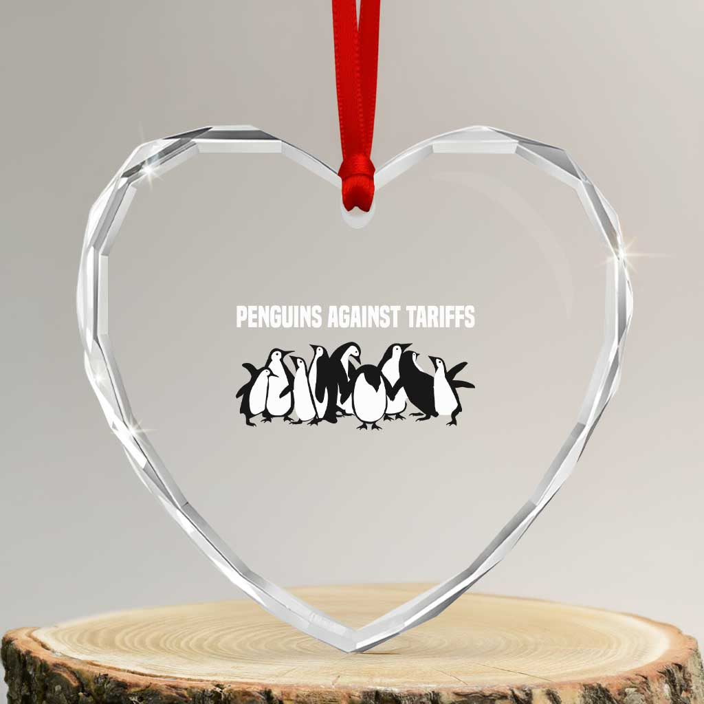 Funny Penguin Resist Heart Crystal Glass Ornament Penguins Against Tariffs Sarcastic Saying Meme - Wonder Print Shop