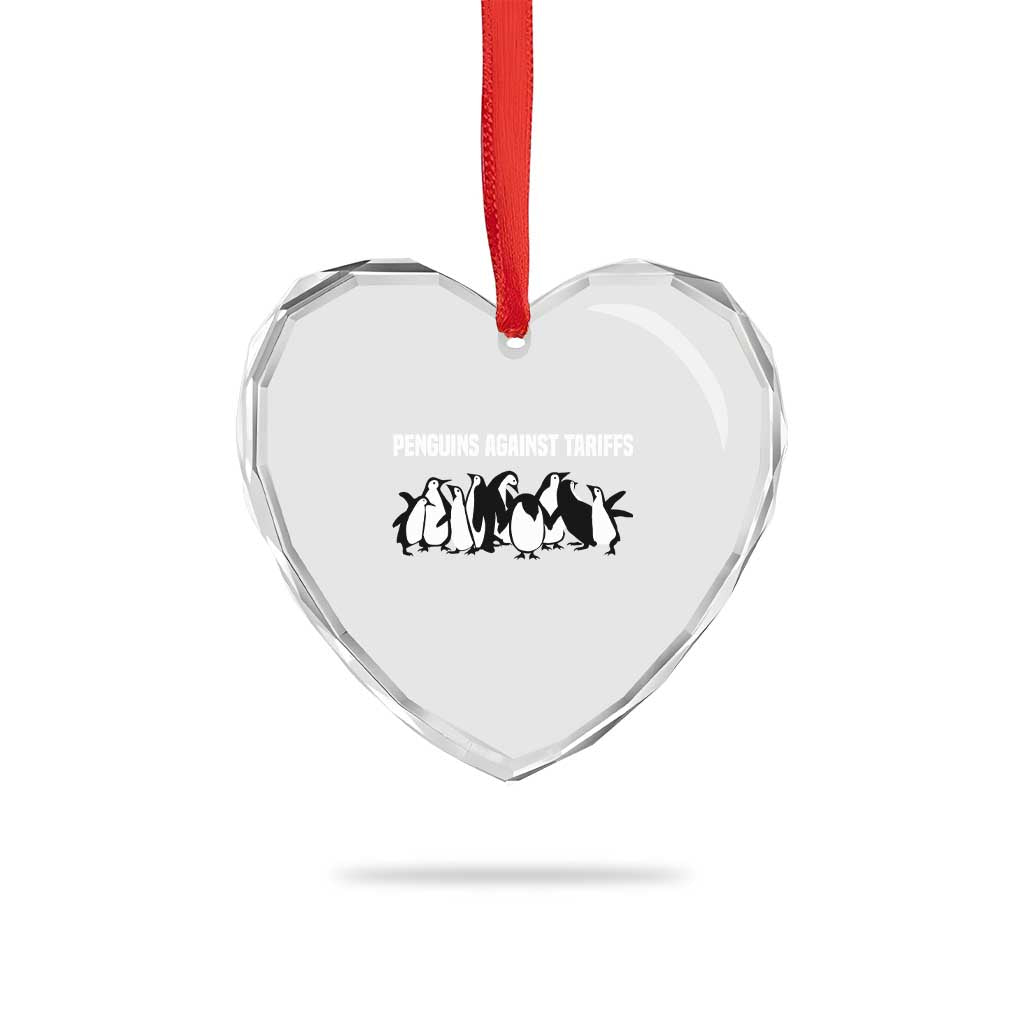 Funny Penguin Resist Heart Crystal Glass Ornament Penguins Against Tariffs Sarcastic Saying Meme - Wonder Print Shop