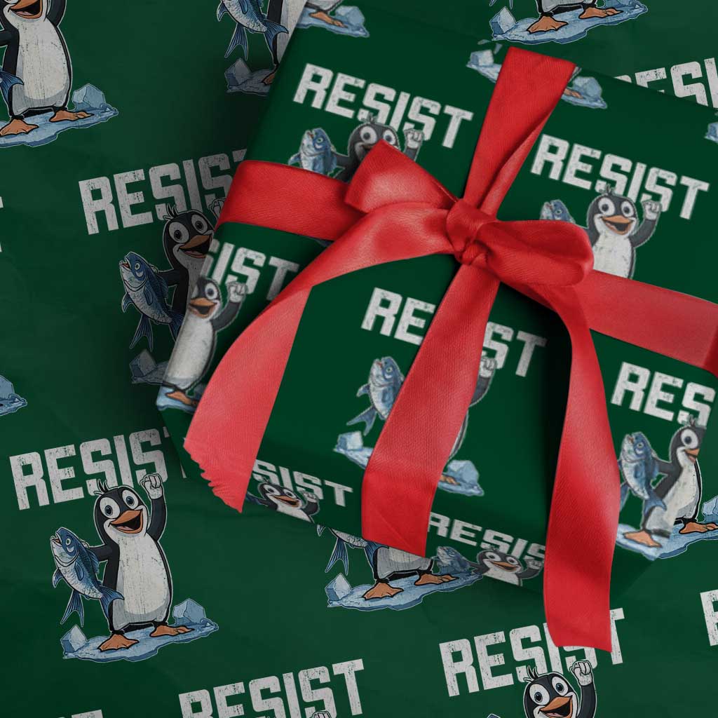 Funny Penguin Resist Wrapping Paper Roll Against Tariffs Protest - Wonder Print Shop