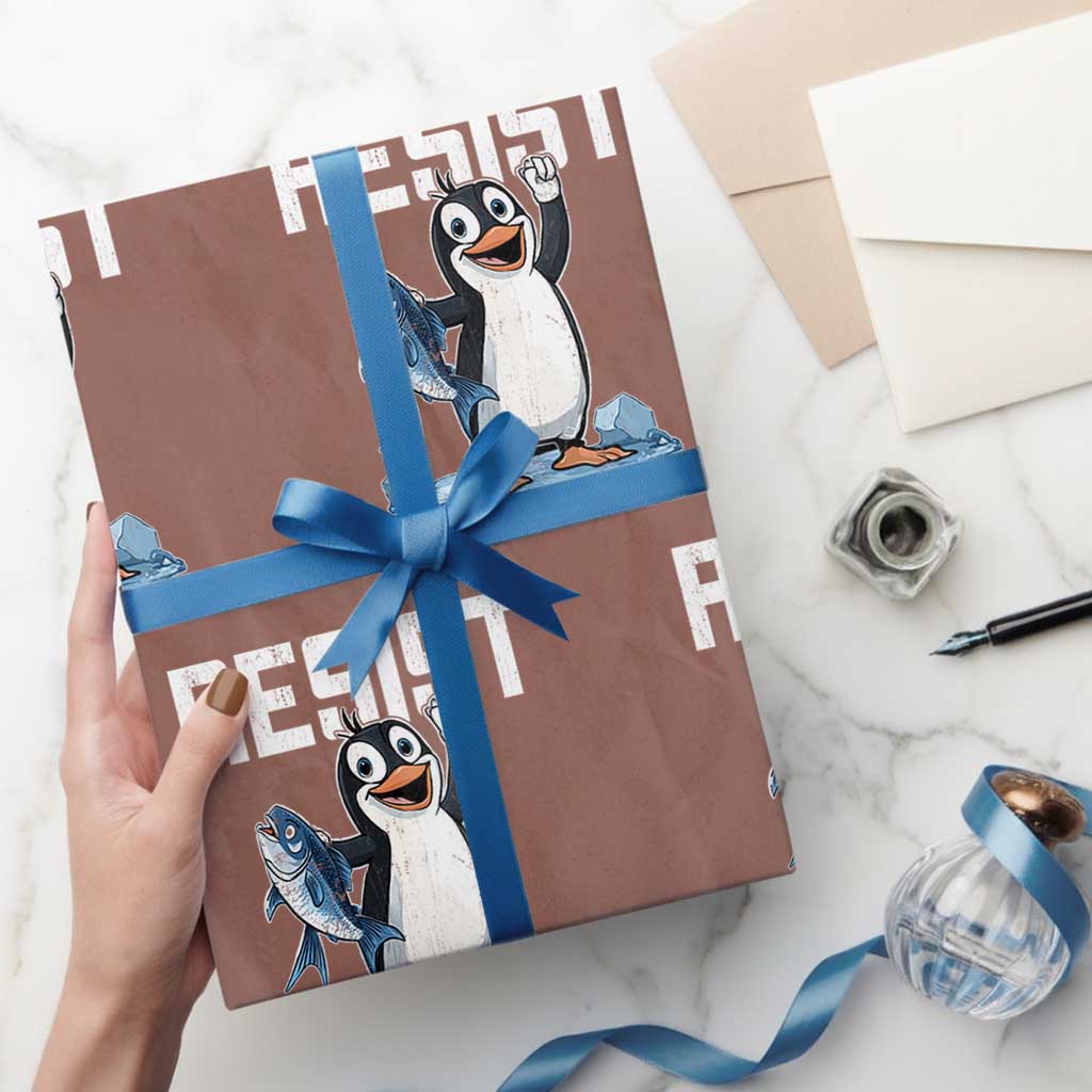 Funny Penguin Resist Wrapping Paper Roll Against Tariffs Protest - Wonder Print Shop