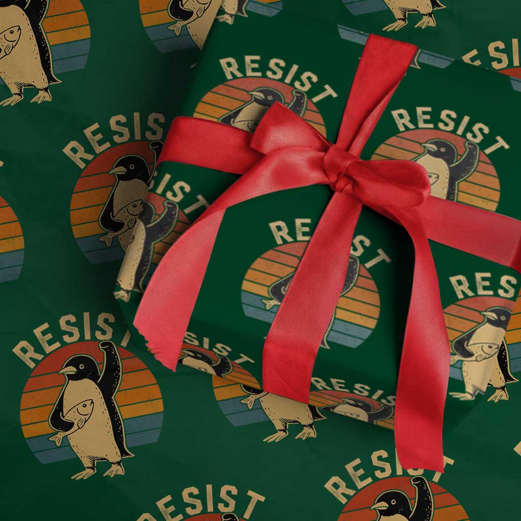 Funny Penguin Resist Wrapping Paper Roll Against Tariffs Retro Vintage - Wonder Print Shop