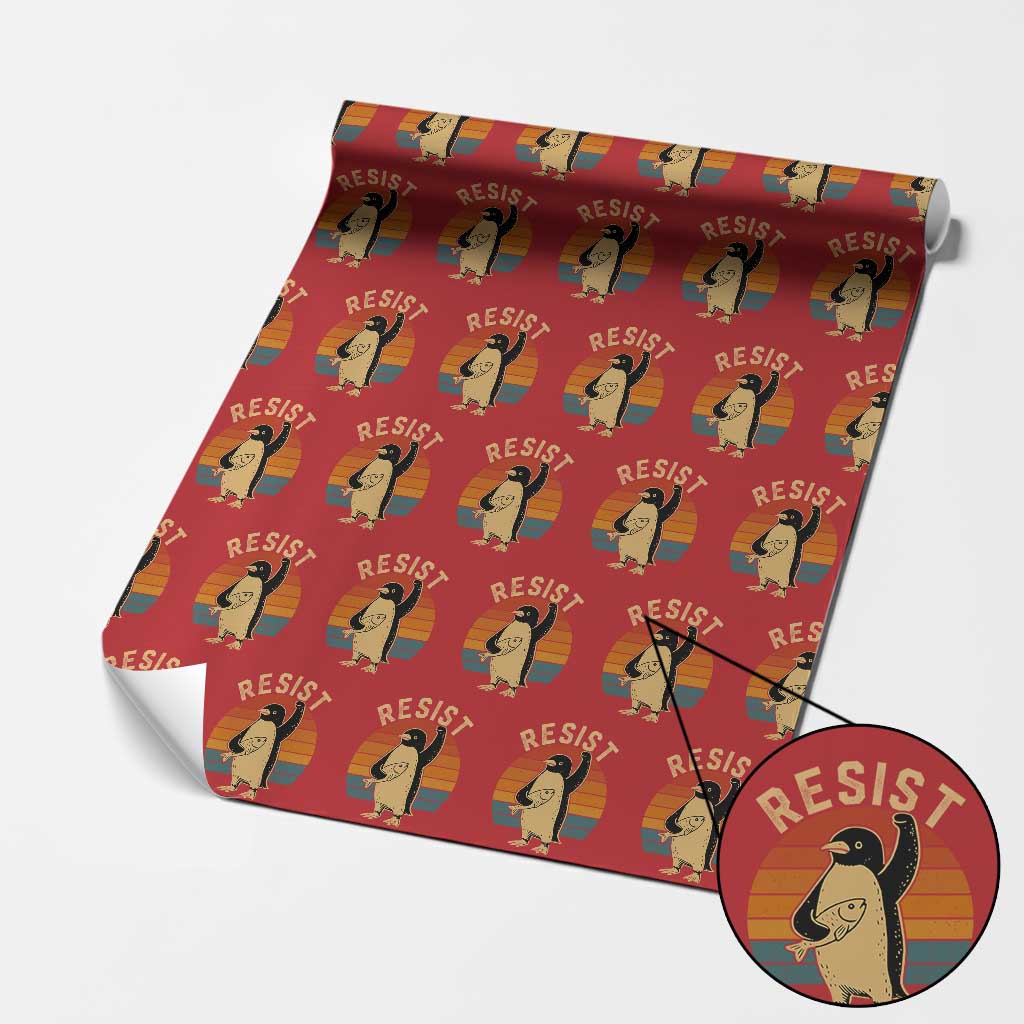 Funny Penguin Resist Wrapping Paper Roll Against Tariffs Retro Vintage - Wonder Print Shop