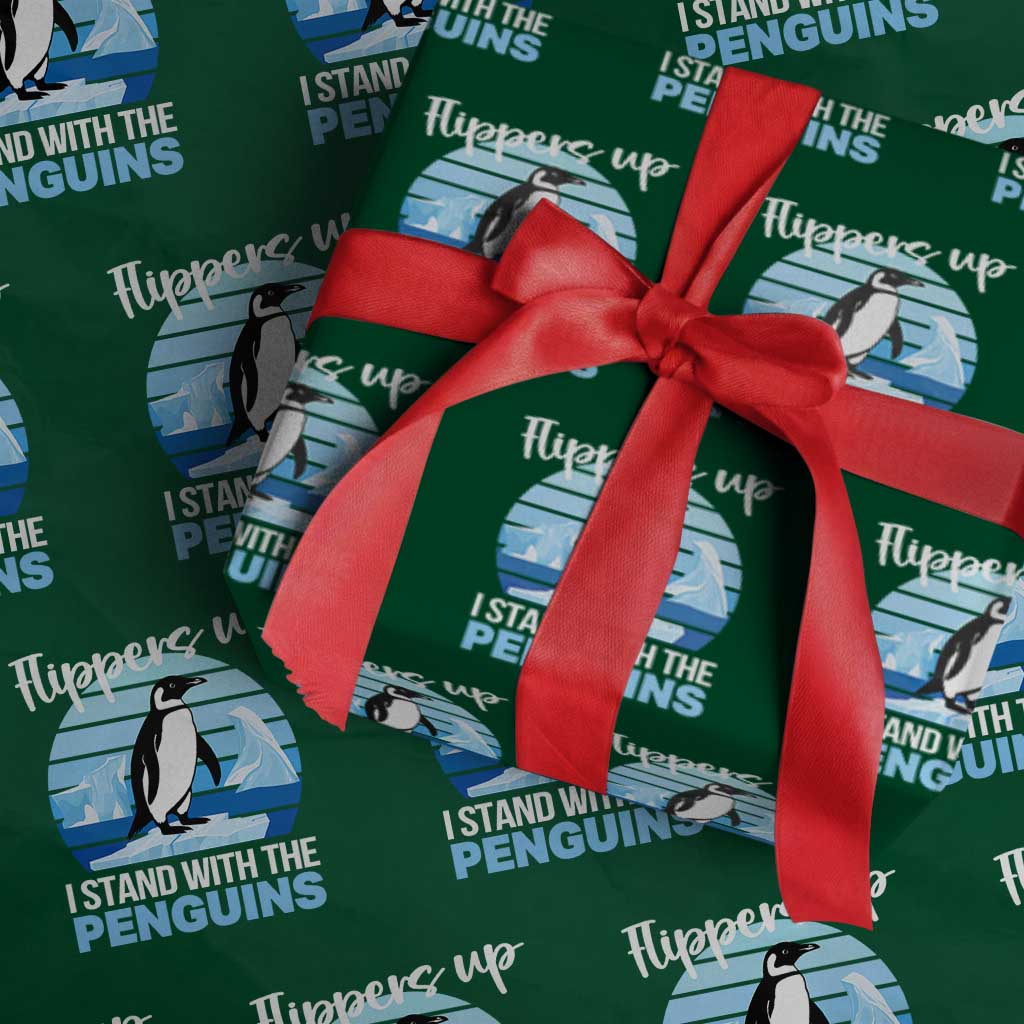 Funny Penguin Resist Wrapping Paper Roll Flippers Up I Stand With The Penguins - Wonder Print Shop