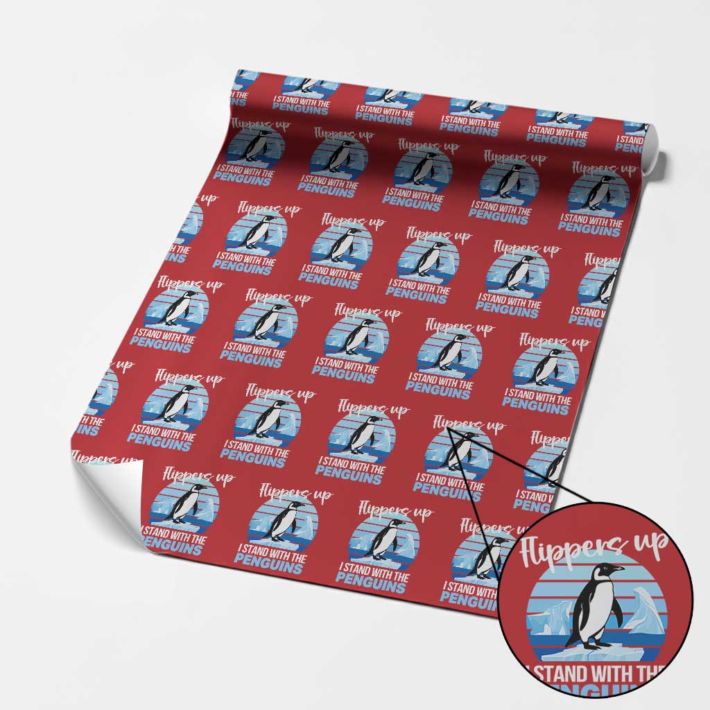 Funny Penguin Resist Wrapping Paper Roll Flippers Up I Stand With The Penguins - Wonder Print Shop